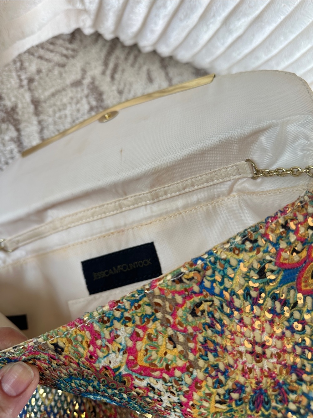Vintage Jessica McClintock Sequin Evening Clutch Gold Chain statement bag - Picture 16 of 17